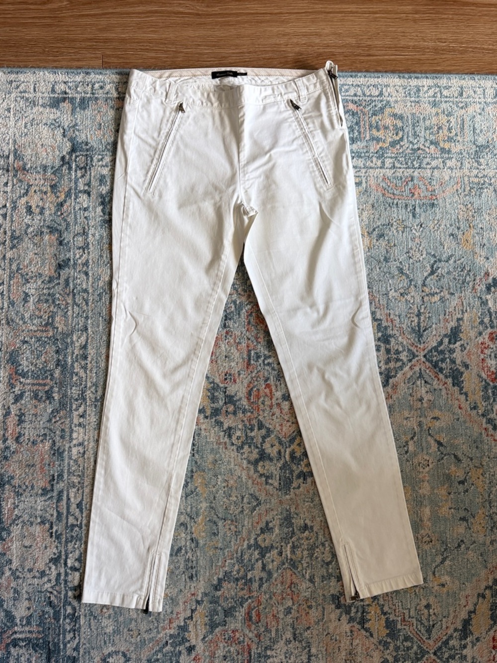 Massimo Dutti Slim White Skinny Pants with Zip Pocket Details